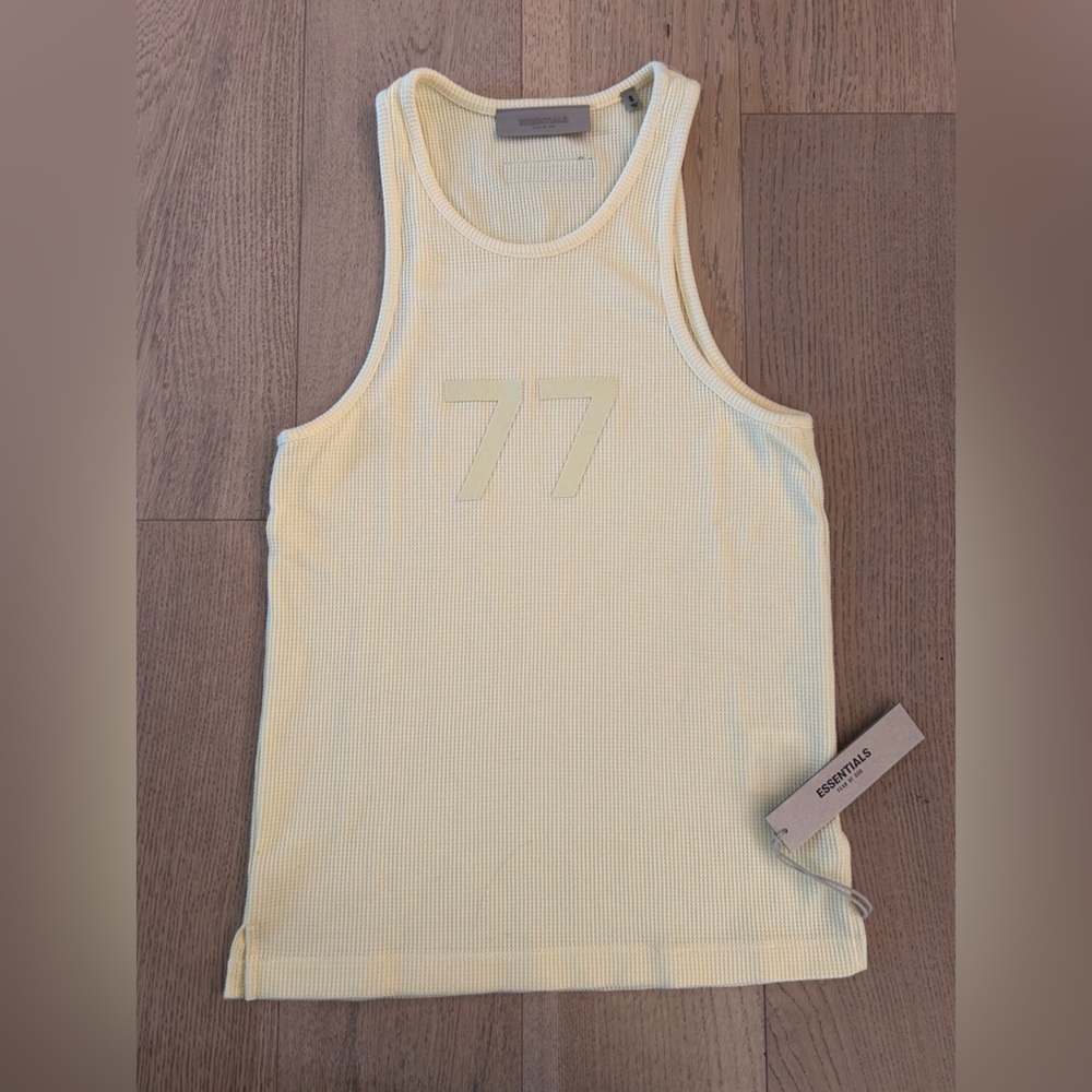 NWT Fear of God Essentials '77' Waffle Tank Top – Size 8 (Youth) | Pale Yellow